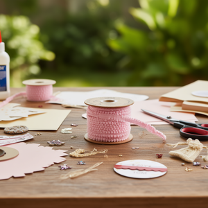 ริบบิ้นอิลัน ปอมปอม กว้าง 1 ซม. ยาว 20 หลา สีชมพู สำหรับงานประดิษฐ์และตกแต่ง - Product Image 2