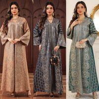 Robe longue musulmane de luxe multicolore à sequins brodés, col en V, manches longues, tenue modeste, Dubaï 2025