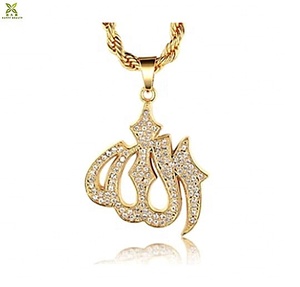 New Phong Cách Thời Trang Hợp Kim <span class=keywords><strong>18K</strong></span> Gold <span class=keywords><strong>Plated</strong></span> Pha Lê Kim Cương Tùy Chỉnh Allah Phụ Nữ Đồ Trang Sức Mặt Dây Chuyền Vòng Cổ - Product Image 1