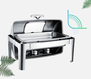 Réchaud à nourriture en acier inoxydable doré pour la restauration, chauffe-plats rectangulaire à couvercle roulant, réchaud à buffet visible - Product Image 5