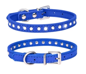 Verstellbares weiches Katzen-und Hunde halsband mit funkelnden Strass steinen Haustier leine und Halsband mit festem Muster aus PU und Leder - Product Image 1