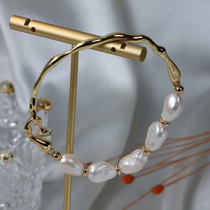 Luce di lusso naturale acqua dolce irregolare perla barocca <span class=keywords><strong>bracciale</strong></span> con 14K pieno di oro braccialetto vera perla catena a mano per le donne - Product Image 2