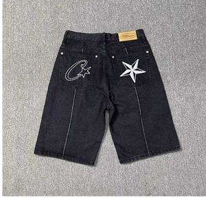 Pantalones Cortos Casuales de Verano para Hombre con Bordado de Estrellas, Estilo Retro Desgastado, de Algodón Lavado y Efecto Descolorido por el Sol - Product Image 3