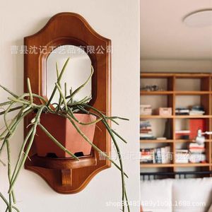 Wooden Retro <b>Wall</b> <b>Mounted</b> <b>Shelf</b> With Mirror For Candles Plants Home Decor Bedroom Living Room Storage Organizer - Product Image 4