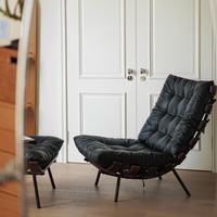 Fauteuil d'appoint ergonomique vintage en cuir microfibre avec dossier inclinable à 3 segments, housse amovible et structure métallique en U