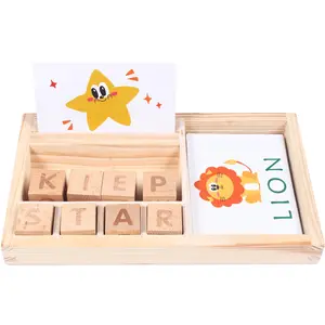 Children's Educational Wooden Puzzle Blocks Cartoon Animal Spelling English Learning Card Toys Other Kids' Furniture