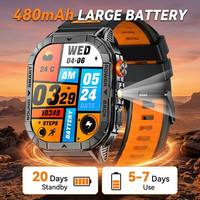 2,13 Zoll AMOLED Robuste Sport-Smartwatch K70A mit Anruffunktion, 480mAh Großer Akku, Robuste Taktische Smartwatch für Herren