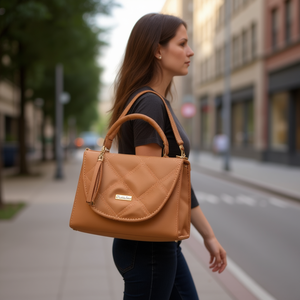 Bolso Bandolera para Mujer Fana, Color Camel, Microfibra, Cuero Sintético, Acolchado con Diamantes, Correa Ajustable, Uso Diario - Product Image 2
