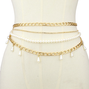Cadena corporal de moda con múltiples capas de perlas sintéticas y borlas para la cintura, para mujeres, joyería para fiestas. - Product Image 1