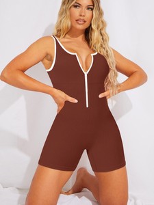 Tuta sportiva Casual da <span class=keywords><strong>donna</strong></span> 2025 con chiusura a cerniera frontale a costine Shorts estivi-abbigliamento sportivo alla moda - Product Image 4