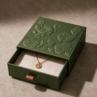 Cajas de Joyería de Papel Rígido Personalizadas con Patrón Floral en Relieve y Cinta para Anillos, Pendientes y Collares