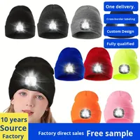 Cappello LED con Torcia, Unisex, Ricaricabile USB, Senza Mani, 4 LED, Berretto Invernale Luminoso per Viaggi, 100% Acrilico