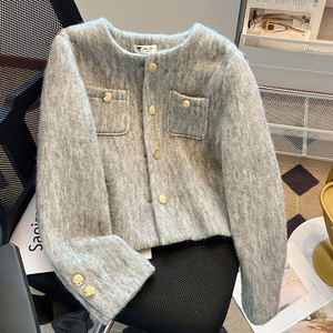 La dernière tendance : veste courte élégante en tricot à col en V pour femmes, idéale pour les soirées, vêtement respirant pour femmes. - Product Image 4