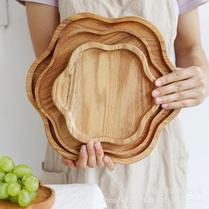 Juego de bandejas de madera con forma de flor, de madera natural, para frutas, postres, bocadillos, café, té, uso en hoteles. - Product Image 3