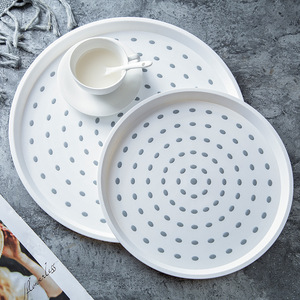 <b>Round</b> <b>Serving</b> <b>Tray</b> With Gray Dots Plastic Plate For Hotel Coffee Tea Snacks 12 Inch - Product Image 4