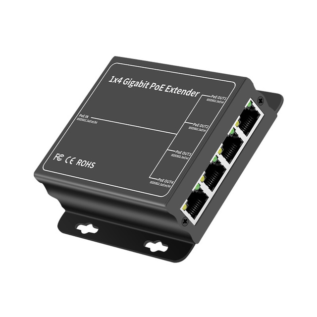 Metal Wall-mounted 10/100/1000Mbps Gigabit PoE Extender 1 Input 4 Output Aluminum Alloy Long Distance Ethernet Switch 30W