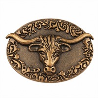 Boucle de ceinture ovale en bronze antique avec tête de bison en relief et bordure florale pour ceintures en cuir