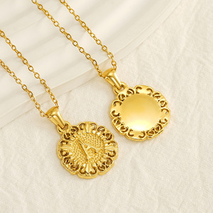 Zogxin Gold Plated Pendant Necklace Round Floral Design Chain Jewelry Everyday Wear - Product Image 3