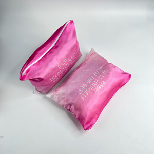 Bolsa de satén de seda de lujo con cremallera, bolsa de cosméticos con logo personalizado impreso, bolsa de embalaje para pelucas, bolsas de satén para pequeñas empresas - Product Image 1