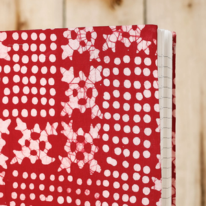 Red Handcrafted Batik Fabric Cover Handmade Paper Notebook Eco-Conscious Artisan Journal (<b>9</b> x 7 in) - Product Image 2