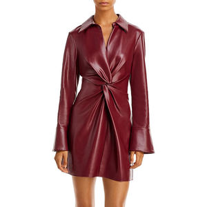 Mini abito in ecopelle con colletto aperto con cerniera a maniche lunghe a tromba nero personalizzato - Product Image 1