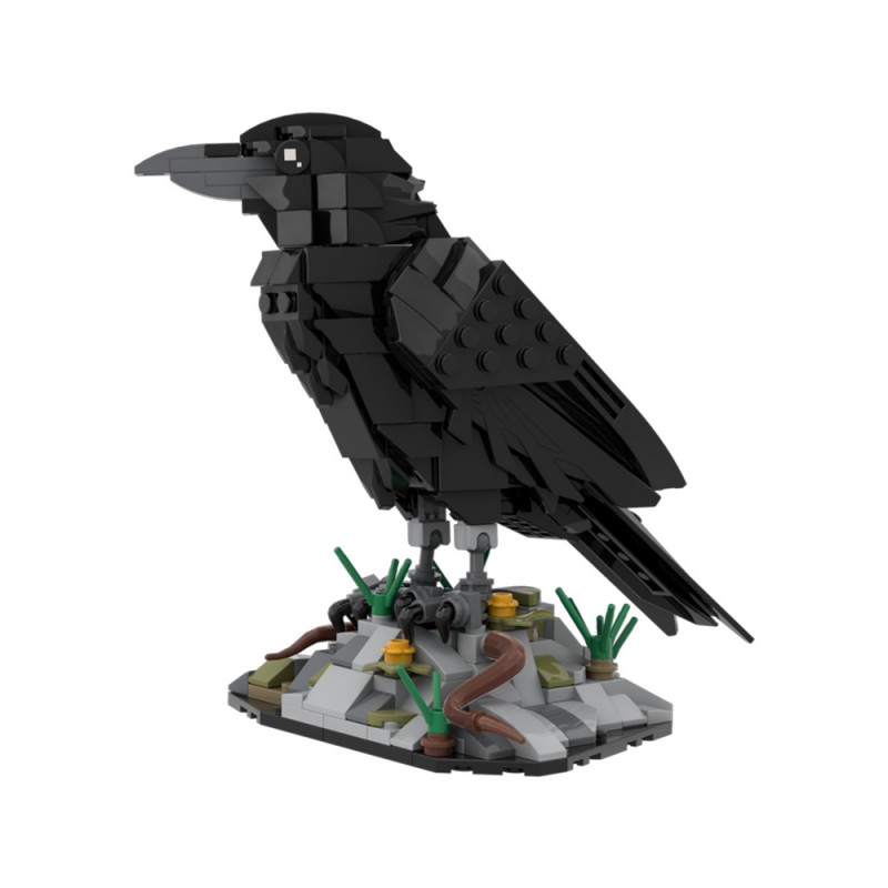 Набор строительных блоков Funbuild для MOC-217187 ворона, модели птиц, игрушки для детей, Ворон, сидящая на каменистой основе