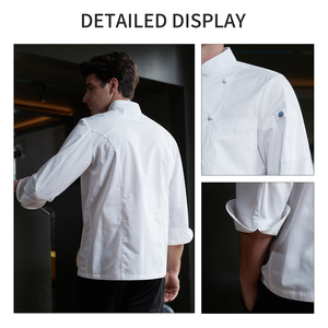 High Quality Custom Embroidery OEM Logo <strong>Chef</strong> Jacket Restaurant <strong>Kitchen</strong> Hotel <strong>Chef</strong> Cook <strong>Uniform</strong> Unisex Men Polyester/Cotton Long - Product Image 3