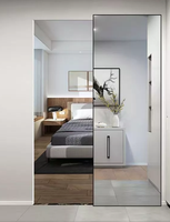 Sistema de Puerta Corredera Sin Rieles con Espejo de Vidrio y Herrajes Ocultos para Decoración de Sala de Estar