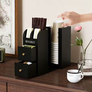 Étagère de rangement en bois pour café et boissons avec tiroirs, porte-sachets de thé et porte-capsules de café avec étagère de rangement - Product Image 1