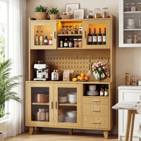 Buffet de cuisine en bois de chêne avec 3 tiroirs, portes vitrées et rangement pour salle à manger