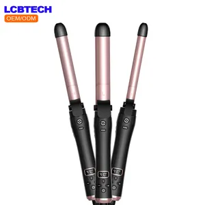 3 In 1 Salon Professional Rotating Ceramic Titanium Hair Curling Irons with LCD Hair Styling Tools One-step Auto Hair Curler