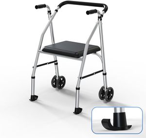 Carrello Pieghevole a 4 Ruote per Anziani con Sedile e Corrimano in Alluminio Leggero per Uso Interno ed Esterno - Product Image 1