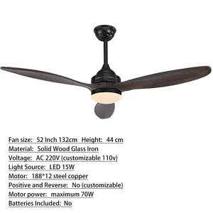 Morden popolare Smart Fan luce tre pale in legno massello Fandelier 60 pollici Dc motore telecomando Led ventilatore da soffitto con lampada