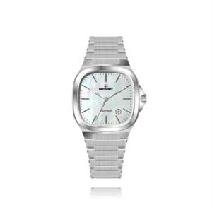 Montre carrée de luxe avec cadran MOP, lunette polie, boîtier texturé brossé, mouvement automatique NH35, bracelet en cuir véritable/acier inoxydable - Product Image 3