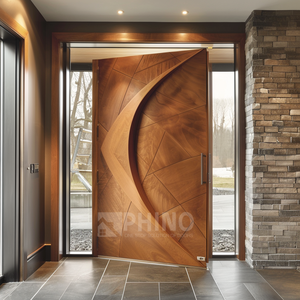 ประตูไม้สักแท้สำหรับบ้าน ประตูทางเข้าหลักภายนอก แกะสลักลาย 3 มิติ ผลิตโดยผู้ผลิตชั้นนำของจีน ปลอดภัย เรียบง่าย - Product Image 6