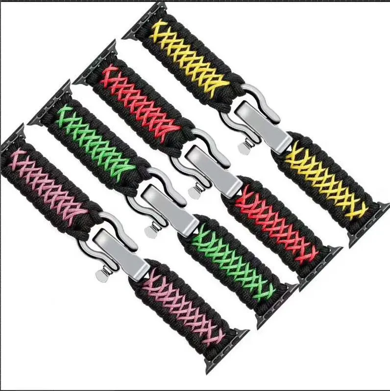 Outdoor Paracord Braided Strap For Apple Watch Series 7/6/5/4/3 Paracord Strap Braided Nylon Strap Adjustable Apple Watch Band