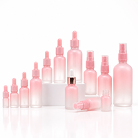 Flacon cosmétique en verre rose givré pour huile essentielle, sérum et emballage de soins de la peau, avec compte-gouttes et vaporisateur, de 5 ml à 100 ml