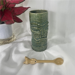 Taza de Cerveza Tiki de Cerámica Personalizada, Económica y Grande, Moldeada en 3D, con Esmalte Transparente, para Fiestas, con Cuchara Reutilizable, Apta para Alimentos, Estilo Americano - Product Image 5