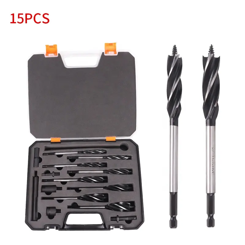 15PCS Woodworking Hole Opener Deep Hole Twist Drill 10MM-25MM Black Carbide Hole Saw Auger Drill Bits