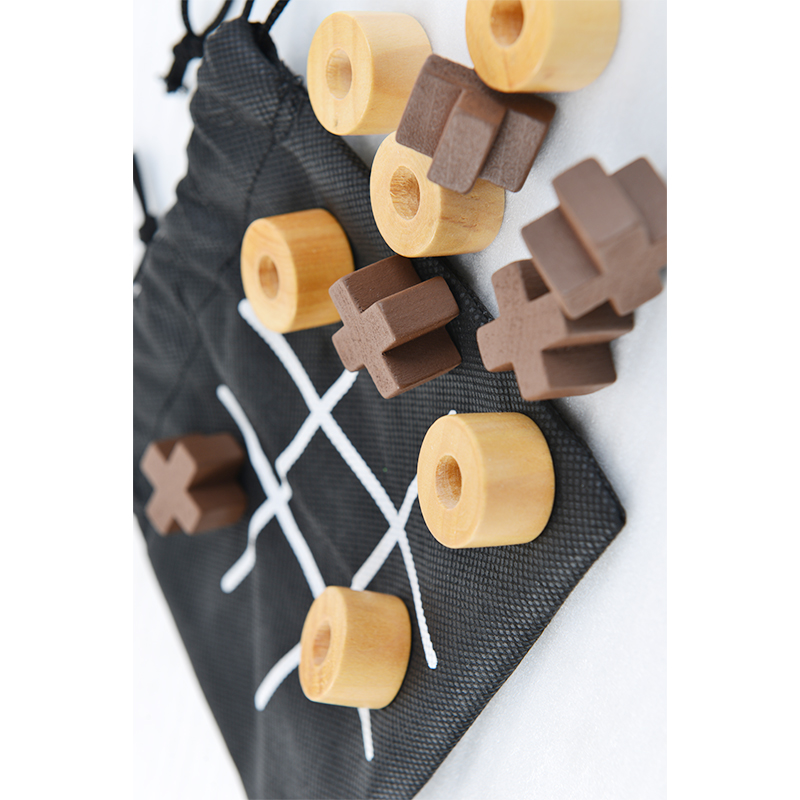 Tic Tac Toe Wooden Board Game Table Toy Player Family XOXO Game With Bag