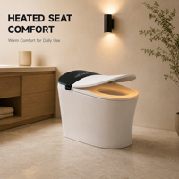 WC intelligent allongé en céramique certifié CE avec siège chauffant, séchage à l'air, drainage S-Trap et P-Trap, télécommande