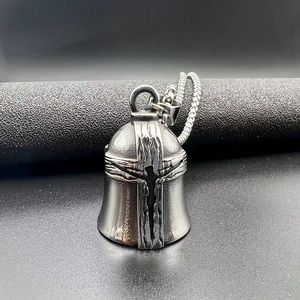 <b>Titanium</b> Steel Bell Pendant With Cross Design Vintage Punk Style For Motorcycle Riding Lucky Exorcism Charm - Product Image 4