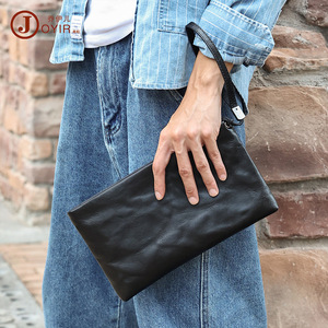 Joyir Pochette en cuir noire avec fermeture éclair, usage quotidien, couleur unie - Product Image 1