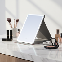 Espejo Cosmético LED Plegable de Mesa con Baterías Recargables USB de 1800mA, Espejo de Viaje Portátil Ultrafino con Intensidad Regulable