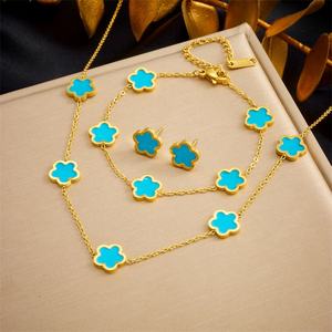 Ensemble de bijoux en gros trèfle à cinq feuilles, plaqué or 18 carats, pas cher, pour mariée, personnalisé, de marque, bijoux fins pour femmes - Product Image 6
