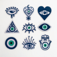 Patch brodé Œil protecteur bleu, motif Hamsa, paume et lune, à coudre/à repasser, applique de réparation, accessoires de bricolage pour vêtements