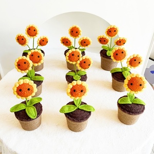 Maceta de Girasol Sonriente Tejida a Mano, Decoración para Oficina y <span class=keywords><strong>Hogar</strong></span>, Adorno de Hilo, Regalo Festivo, Flor Artificial - Product Image 3