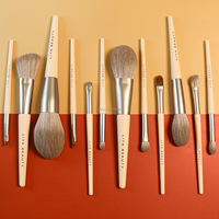 Private Label 12-teiliges Veganes Make-up Pinsel Set Holzgriff Zweifarbiges Nylonhaar Hohe Elastizität Keine Verformung für Beauty Geschenkset