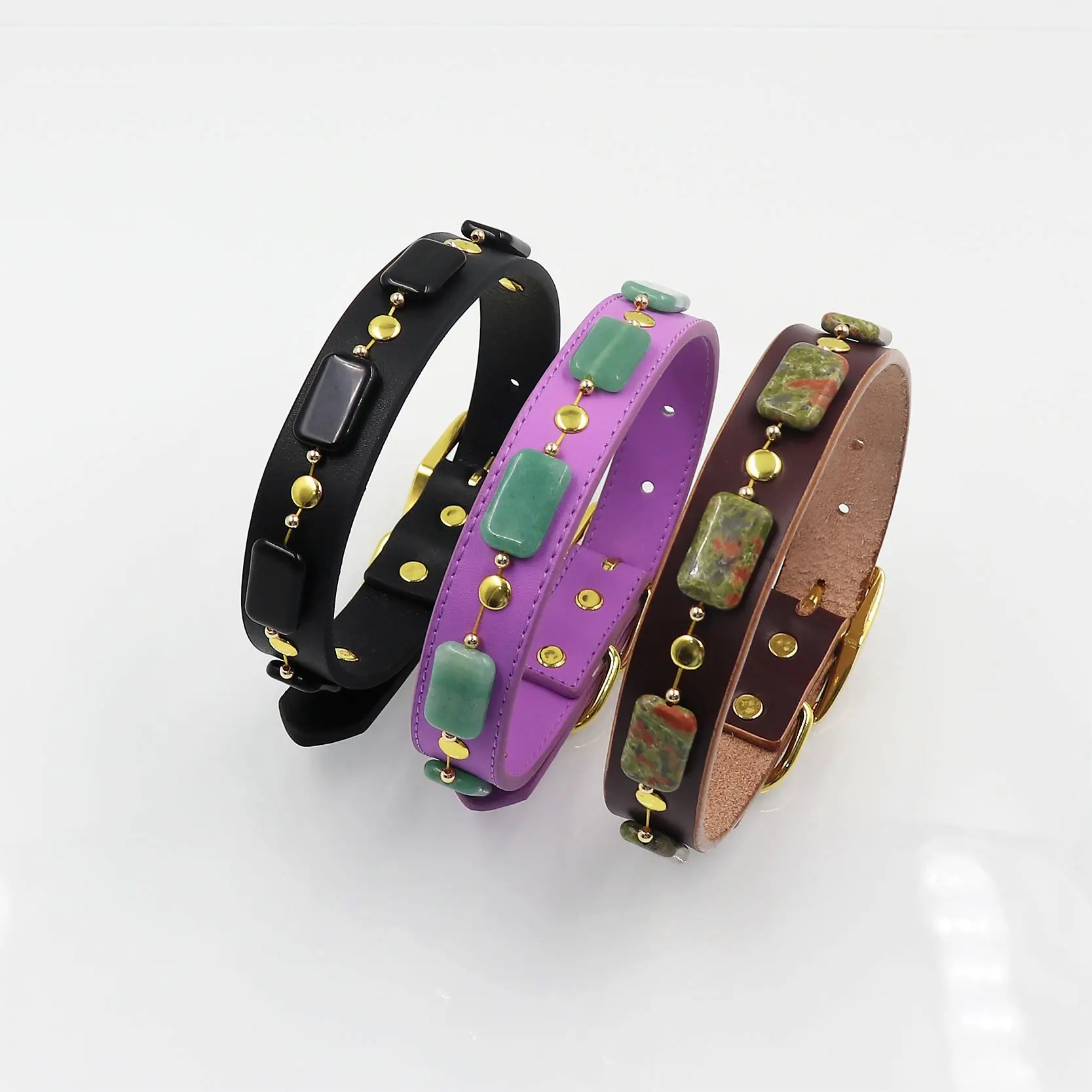 Leather Cat Crystal Embedded Metal Buckle Dog Training Unique Design Custom Logo Pressed Wholesale Colorful Crystal Pet Collar