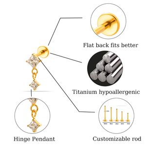 Bijoux en titane Hengsen ASTM F136 plaqués or avec zircone cubique, pendentif, boucles d'oreilles, piercing, filetage interne, lobe, conque, boucle d'oreille <span class=keywords><strong>Suge</strong></span> - Product Image 2